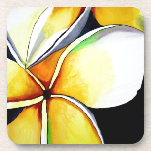 Tropical Yellow Frangipani flower original art Coaster