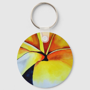 Tropical Yellow Frangipani flower original art Key Ring