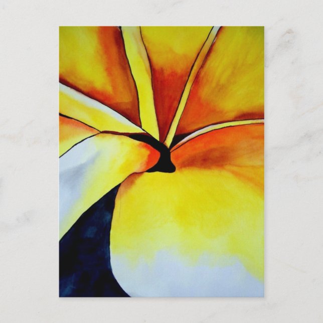 Tropical Yellow Frangipani flower original art Postcard (Front)