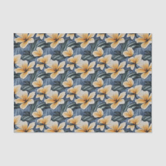Tropical Yellow Hibiscus Floral On Blue Background Tissue Paper