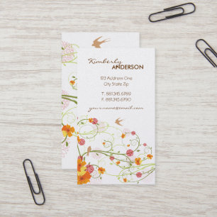 Tropical Yellow Hibiscus Floral Swirls Swallows Business Card