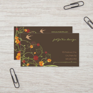 Tropical Yellow Hibiscus Floral Swirls Swallows Business Card