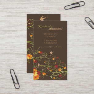 Tropical Yellow Hibiscus Floral Swirls Swallows Business Card