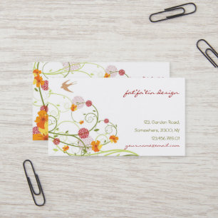 Tropical Yellow Hibiscus Floral Swirls Swallows Business Card