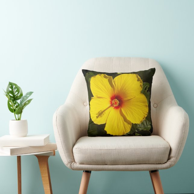 Tropical Yellow Hibiscus Flower Nature Photo Cushion (Chair)