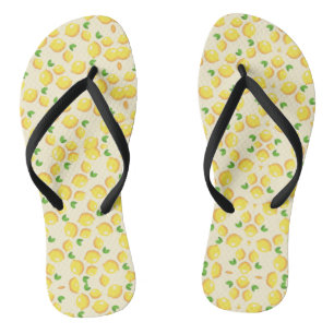 tropical yellow Lemon pattern on beige Jandals
