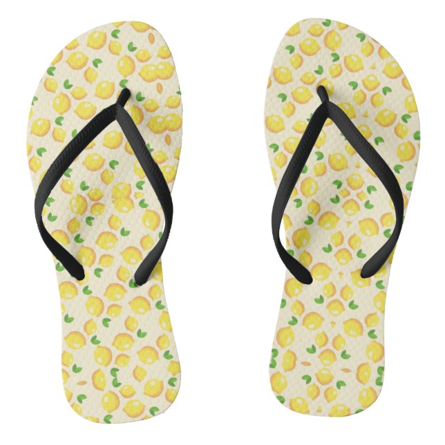 tropical yellow Lemon pattern on beige Jandals (Footbed)