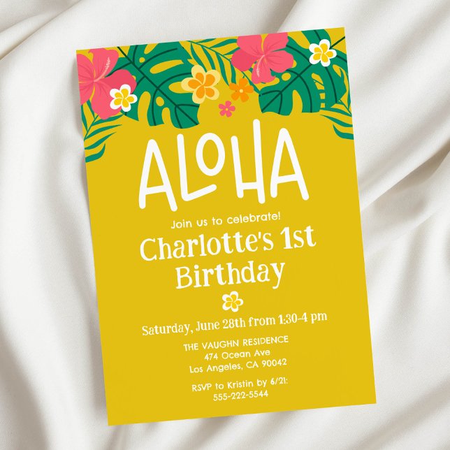 Tropical Yellow Luau Aloha Birthday Invitation (Creator Uploaded)