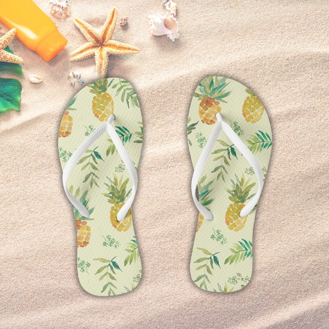 Tropical Yellow Pineapple Beach Jandals (Watercolor Pineapple Flip Flops)