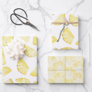 Tropical Yellow Pineapples Birthday Wrapping Paper Sheet