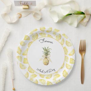 Tropical Yellow Pineapples Wedding Paper Plate