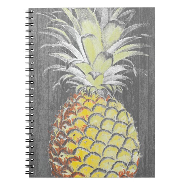 Tropical Yellow Pinneapple on Grey Spiral Notebook (Front)