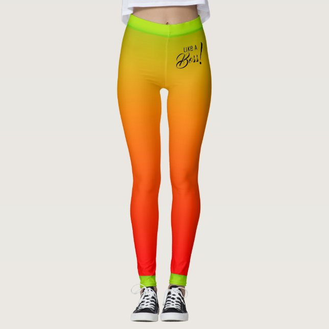 Tropical Yellow Red Gradient with Like a Boss Text Leggings (Front)