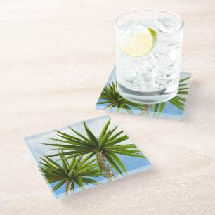 Tropical Yucca Palm Leaves Painting Effect Photo Glass Coaster