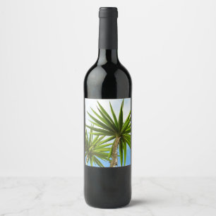 Tropical Yucca Palm Leaves Painting Effect Photo Wine Label