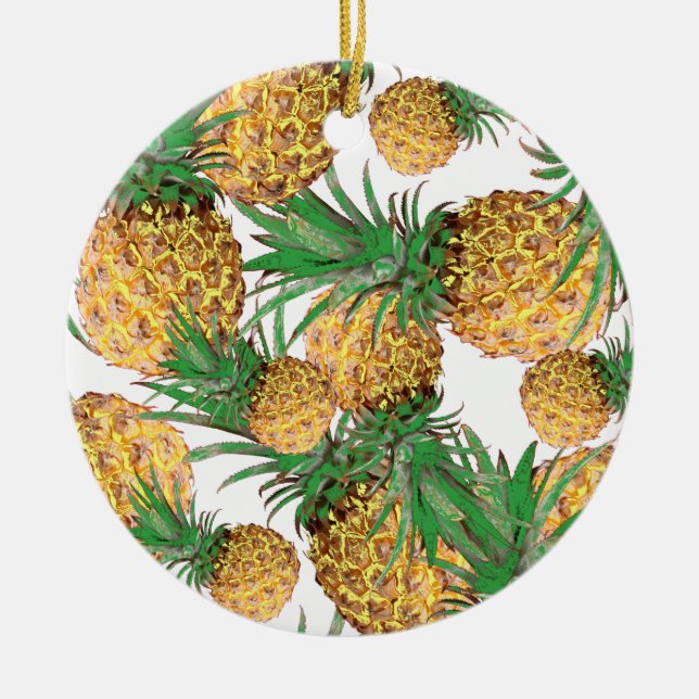 Tropical Yummy Pineapple Pattern Ceramic Tree Decoration (Front)