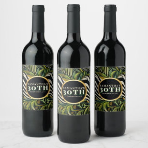 Tropical Zebra Safari 30th Birthday Celebration Wine Label