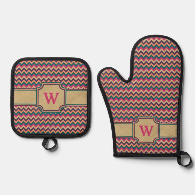 Tropical Zigzag Oven Mitt & Pot Holder Set (Front)