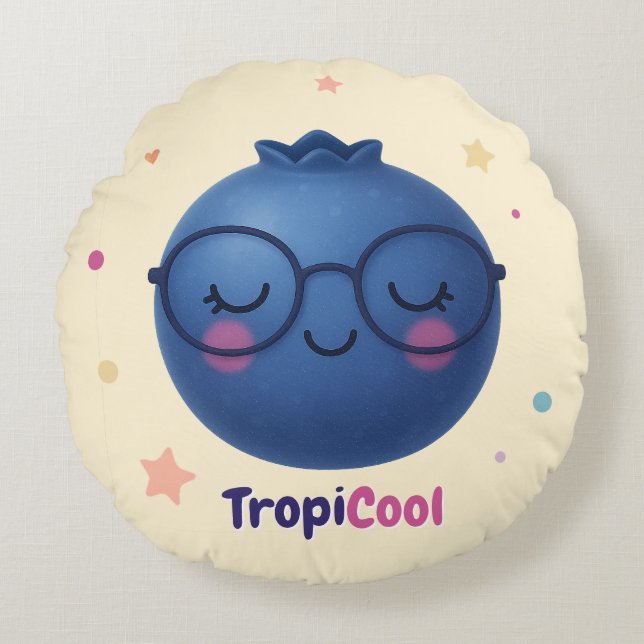 TropiCool Blueberry – Round Kawaii Fruit  Cushion (Front)