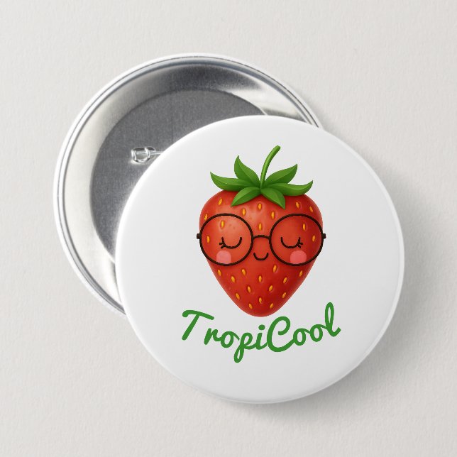 TropiCool Strawberry – Cute Glossy Button Pin (Front & Back)