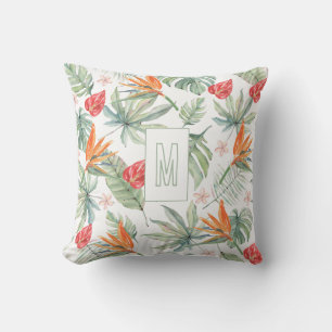 Tropics Flower Foliage Fantasy with Monogram Cushion
