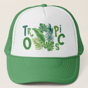 Tropics Green Palm Banana Monstera Leaves Trucker Hat