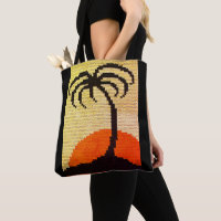 Tropics Palm Tree Profile Sunset Artisan Crochet