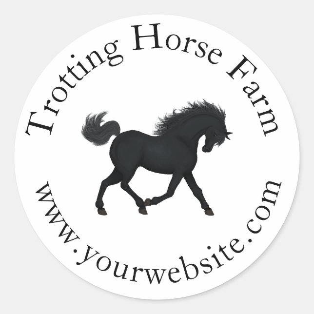 Trotting Black Horse Circular Text Equestrian Classic Round Sticker (Front)
