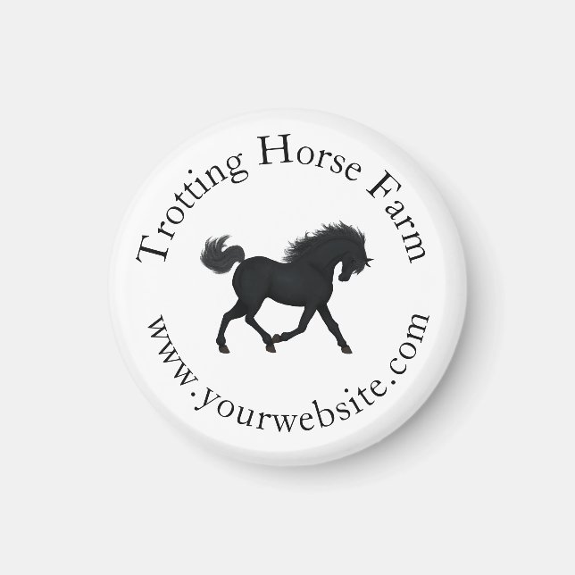 Trotting Black Horse Circular Text Equestrian Magnet (Front)