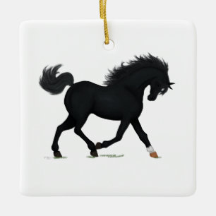 Trotting Black Horse With Star Pony Cob Equestrian Ceramic Ornament
