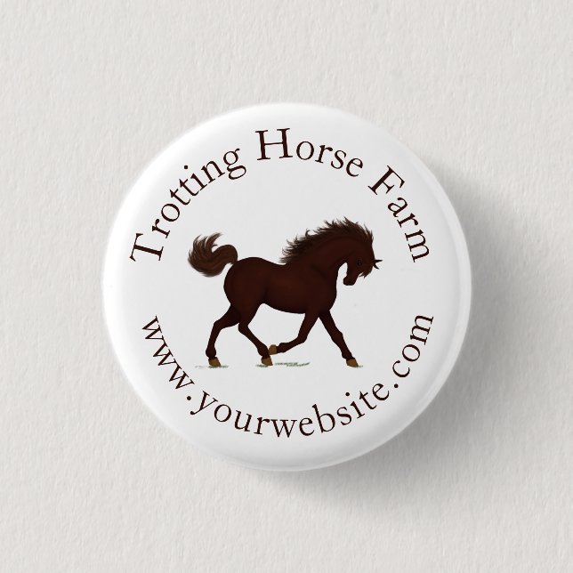Trotting Brown Horse Circular Text Equestrian 3 Cm Round Badge (Front)