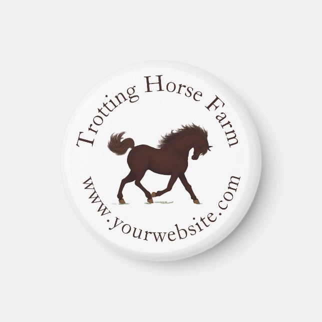 Trotting Brown Horse Circular Text Equestrian Magnet (Front)