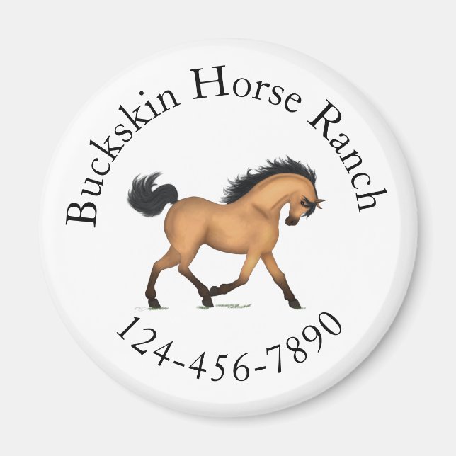 Trotting Buckskin Horse Circular Text Equestrian Magnet (Front)