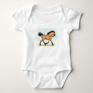 Trotting Buckskin Horse Equestrian Baby Bodysuit