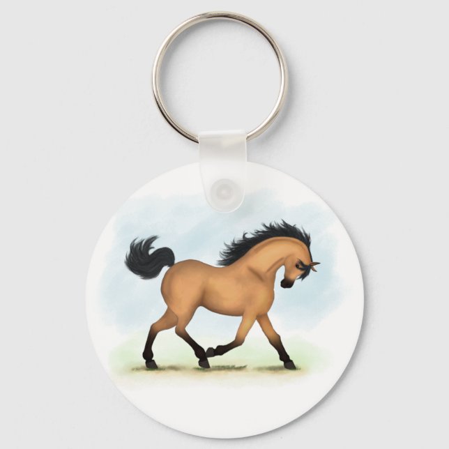 Trotting Buckskin Horse Equestrian Key Ring (Front)