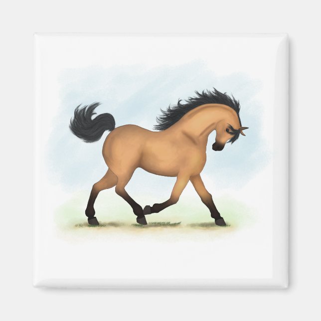 Trotting Buckskin Horse Equestrian Magnet (Front)