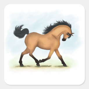 Trotting Buckskin Horse Equestrian Square Sticker