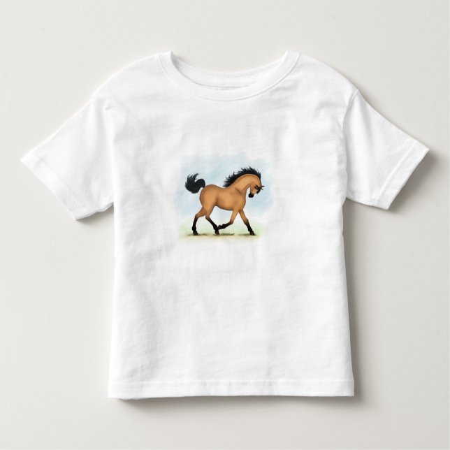 Trotting Buckskin Horse Equestrian Toddler T-Shirt (Front)