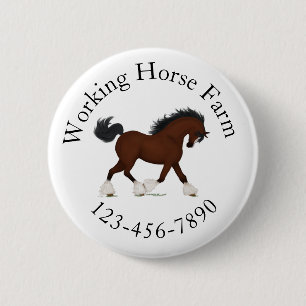 Trotting Clydesdale Horse Circular Text Custom 6 Cm Round Badge