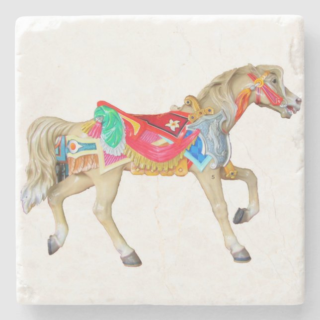 Trotting Hand Painted Carousel Horse Stone Coaster (Front)