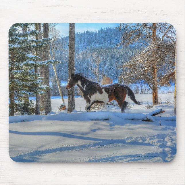 Trotting Pinto Paint Stallion & Winter Snows Mouse Pad (Front)