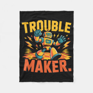 Trouble Maker Robot Comic Back To School Vintage Fleece Blanket