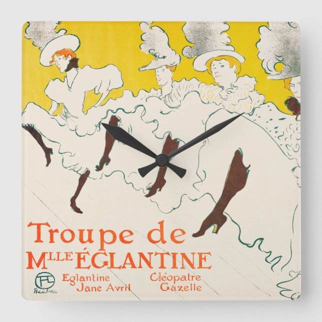 Troupe de Mademoiselle Eglantine, Toulouse Lautrec Square Wall Clock (Front)