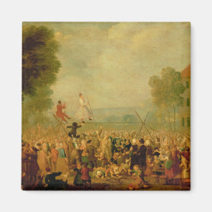 Troupe of Actors Performing on a Tightrope Magnet