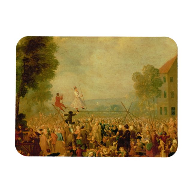 Troupe of Actors Performing on a Tightrope Magnet (Horizontal)