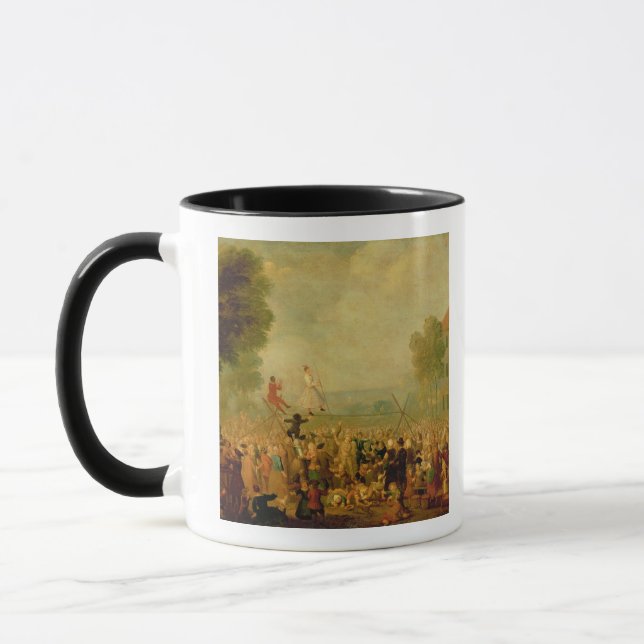 Troupe of Actors Performing on a Tightrope Mug (Left)