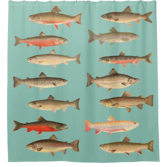Trout and Salmon - Sherman Denton Fish Lithographs Shower Curtain (Front)