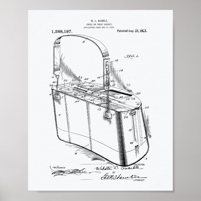 Trout Basket 1921 Patent Art White Paper Poster (Front)