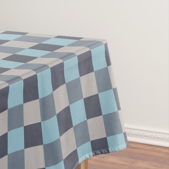 Trout Blue Grey Cotton Seed Chequerboard Tablecloth (In Situ)