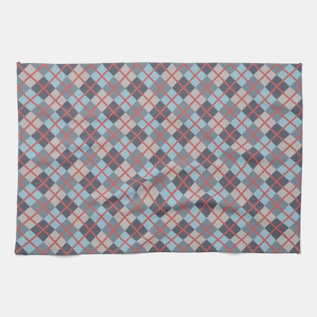 Trout Blue Grey Cotton Seed Orange Red Pattern Tea Towel (Horizontal)